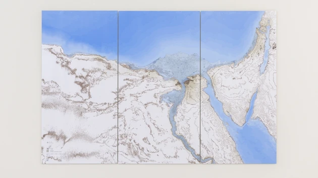 A painting named Future Cartography, on a wall, abstract.