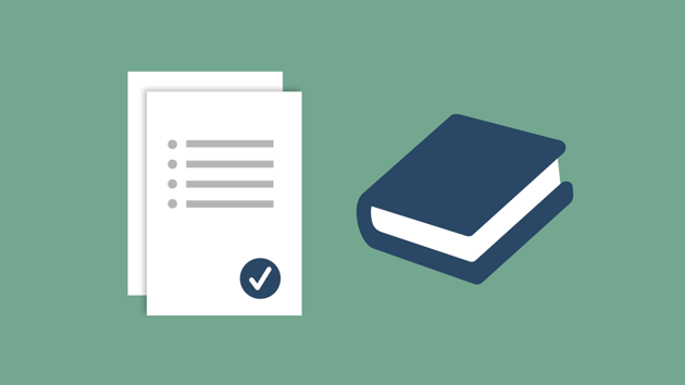 Document with a tick icon and a book.