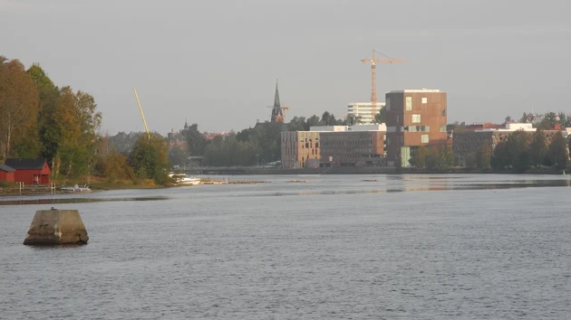 Konstnärligt campus sett på avstånd från älven.