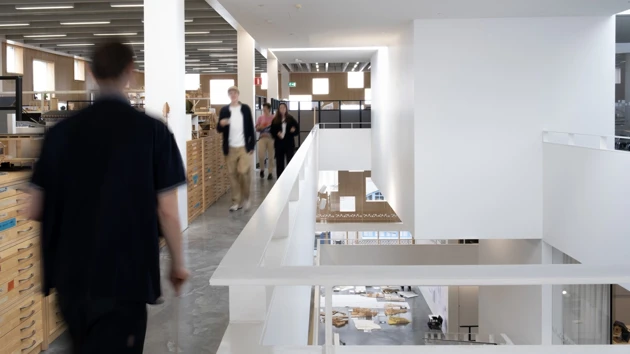View of corridor at the fourth floor at Umeå School of Architecture.