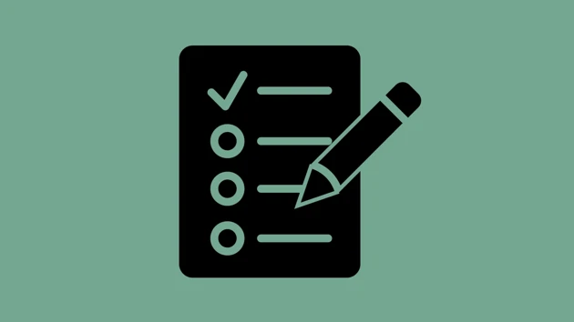 Checklist icon with a ticked row and a pen.
